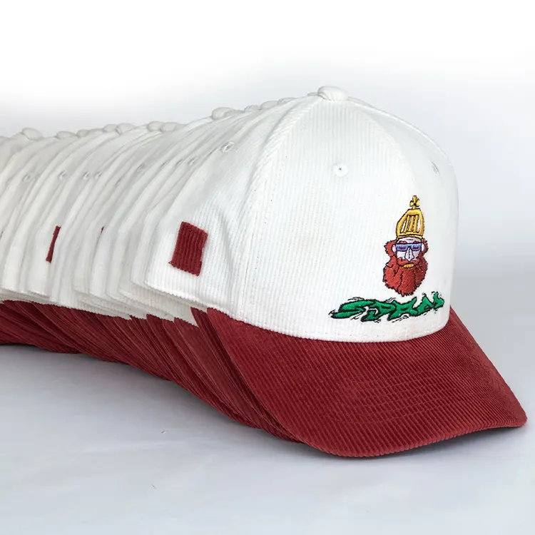 Topi Korduroi Polos Bordir 5 Panel Kustom Topi Bisbol Pinggiran Melengkung Multiwarna