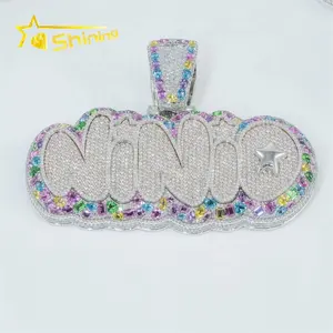 Iced Out Hip Hop Rapper Jewelry New Design Snow Setting Fancy Cut Color Moissanite Diamond Name Pendant