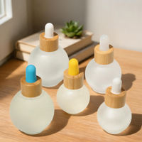 Botol Tetes Kaca 20/30/50ml dengan Tutup Bambu, Desain Bola Bulat Lucu untuk Esens, Minyak Atsiri, Serum Perawatan Kulit