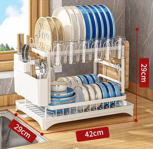 Égouttoir à vaisselle en métal à double niveau, non pliable, design moderne et flexible, pour comptoir de cuisine, vente chaude - Product Image 4