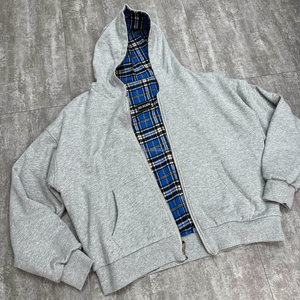 Felpa con Cappuccio da Uomo Reversibile di QIANSHI Produttore Personalizzato, Giacca a Quadri Doppio Strato con Doppia Cerniera, Vestibilità Boxy e Spalle Scivolate - Product Image 2