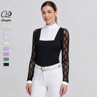 Vêtements d'équitation pour femmes : Chemise respirante à col montant et volants, fermeture éclair quart de tour, sous-couche pour l'équitation