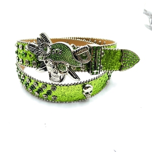 <span class=keywords><strong>Ceinture</strong></span> Western de Luxe avec Boucle Tête de <span class=keywords><strong>Pirate</strong></span> pour Hommes et Femmes, Style Cowboy et Cowgirl, Ornée de Cristaux et de Strass Diamantés en Forme de Crâne - Product Image 2