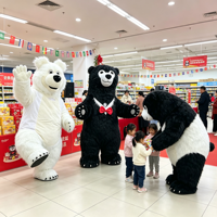 Costume de mascotte géant gonflable ours 2-3M en fourrure pelucheuse, tenue de poupée ambulante noir et blanc pour Halloween, carnaval, fête, publicité