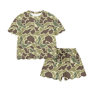 GSSO3224 Custom Little Active <b>Girl</b> camo green Print Casual Short Sleeve Outfits Kids Wholesale Children's Set - Product Image 1