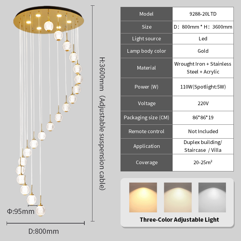 20 teste della lampada, luce a tre colori che cambia