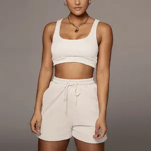 Großhandel Custom Logo Crop Top Zweiteilige Shorts Hosen Set Frauen Outfits Jogger Shorts Set mit Tank Top