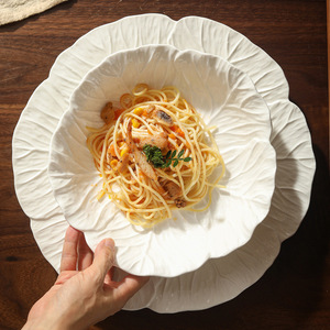 Ensemble d'assiettes en céramique à motif <span class=keywords><strong>de</strong></span> feuilles <span class=keywords><strong>de</strong></span> chou blanc, assiettes pour servir des pâtes, des salades, des plats principaux, des desserts à la maison ou au restaurant - Product Image 1