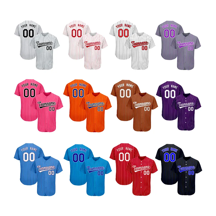 customize blank stitched 100 polyester plain pinstripe baseball jersey softball shirt baseball uniforms