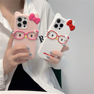 Custodia per telefono in silicone con gatto e occhiali a cartone animato per iPhone 17-11 Pro/Plus X/XS Max 6/7/8 Plus 4/5S anti-caduta - Product Image 2