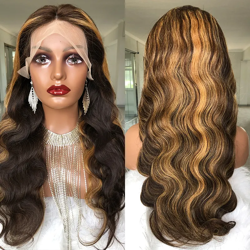 Transparent Hd Lace Skunk Stripe Wig Natural Body Wave Black Wig With Honey Blonde Highlights Lace Front Wigs For Black Women