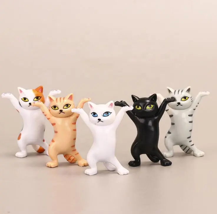 Ready to ship 5pc/set Cat Pen Holder Toy Mobile Phone Holder Dance Cat Figure Animal Model