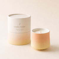 Décoration intérieure romantique, cadeau idéal : Bougie parfumée longue durée en céramique avec finition dégradée corail, 130 ml