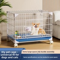 Cage métallique pour chien à assembler soi-même, empilable, avec plateau en plastique, cadre en fer antirouille, toit panoramique et plateau coulissant à vue 360°