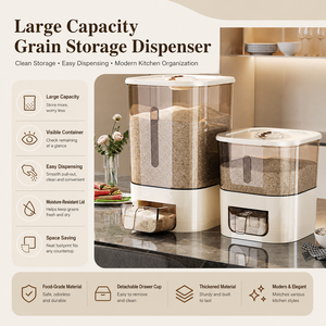 Distributeur de riz automatique à un bouton, récipient hermétique pour aliments secs et céréales, boîte de rangement pour grains, organisateur de cuisine - Product Image 3