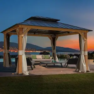 Nâu Rắn Ngoài Trời PVC-Tráng Gỗ Gazebo Không Thấm Nước Riêng Tư Rèm Cửa Muỗi Lưới Không Thấm Nước Mái Cứng Cho Patio Vườn - Product Image 1