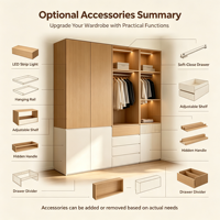 Armoire en bois beige minimaliste moderne, personnalisable, 2 tiroirs, écologique, gain de place, hôtel, villa, meubles de maison en MDF, chambre à coucher