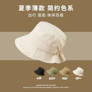 Bucket Hat Women Summer Wide Brim Sun Protection Breathable Cotton Canvas Fisherman Hat Black Off White Khaki - Product Image 5