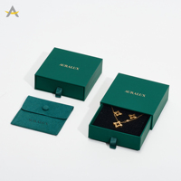Auralux Schmuckschublade aus grünem Karton mit individuellem Logo für Ohrringe, Armbänder, Ringe und Halsketten