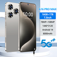Nouveauté 2024 - Téléphone robuste I16 Pro Max 5G 7,3 pouces 16 Go + 1 To, appareil photo arrière 108 MP, LED, CDMA, LTE, Android 14, 120 Hz, 7000 mAh