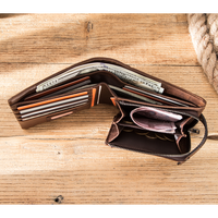 CONTACT'S Dompet Pria Kasual Kulit Crazy Horse Dompet Koin RFID Desain Hasp Dompet Kulit Sapi Dompet Clutch untuk Pria Carteras