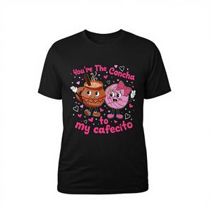 Camiseta de Jersey para Mujer Youre Concha My Cafecito, Cuello Redondo, Corte Regular, Estampada, Negra, Informal, para el Día de San Valentín, 100% Algodón - Product Image 1