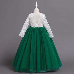 Robe de princesse en dentelle pour filles, jupe en Tulle vert, manches longues, tenue de spectacle sur scène, robe formelle pour enfants - Product Image 3