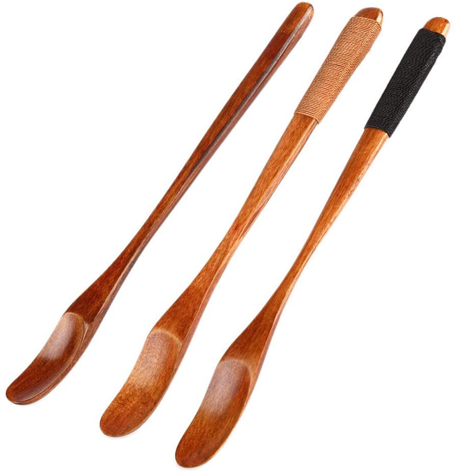 Natural Long Handle Stirring Serving Utensils Coffee Tea Honey Wooden Mixing Spoons