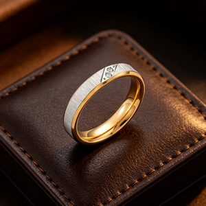 Classic European Popular Unisex Wedding Finger <b>Ring</b> Narrow Brushed Matte Band With Diagonal Inlaid Small <b>Crystal</b> Titanium - Product Image 4