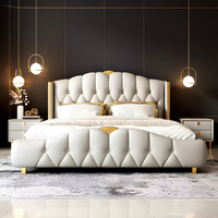 Lit rembourré de luxe moderne, très demandé, en bois massif, taille King et Double, ensemble de meubles de chambre à coucher, vente en gros