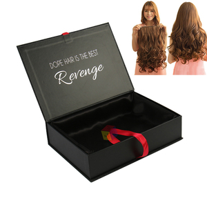 Magnetic Hair Custom Logo Black Magnetic Gift Cardboard Premium Virgin Human Wig Hair Extension Packaging Boxes Luxury