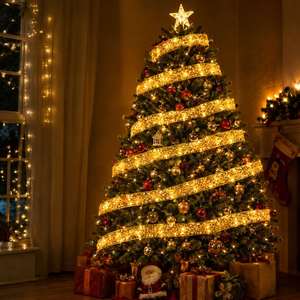 Cinta Decorativa de Malla con 50 Luces LED a Pilas para Árbol de Navidad, Envoltura de Regalos y Decoración Festiva - Product Image 4
