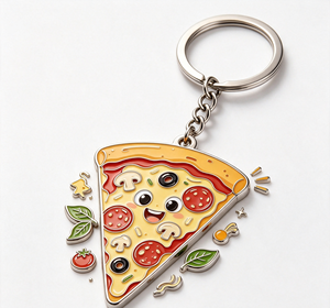 Pizza Slice Metal Key Chain Enamel <b>Keyring</b> Cartoon Food Bag <b>Charm</b> Gift Souvenir - Product Image 1
