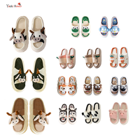 Chaussons légers en lin pour femme avec motifs animaux mignons (écureuil, carotte, panda, vache, grenouille, mule) pour usage domestique, adaptés à l'hiver et à l'été