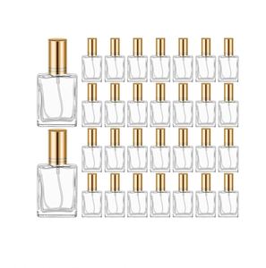 Botella de Perfume Cuadrada Plana de Lujo Personalizada de 30 ml, Vacía, con Pulverizador Transparente, Recargable, de Vidrio, con Serigrafía - Product Image 1