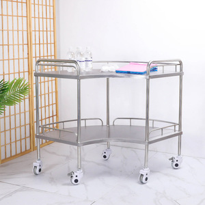 Chariot médical en acier inoxydable Yue Shunxing en forme d'éventail, chariot de rangement mobile à 2 niveaux pour instruments chirurgicaux et - Product Image 1
