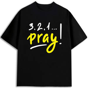 3.2.1 Camiseta Pray para hombre, 100% algodón, cuello redondo, corte regular, diseño estampado, color negro - Product Image 1