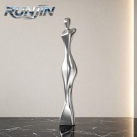Sculpture d'art métallique abstraite Danseuse, finition chromée, moderne, pour intérieur, en acier inoxydable, statue vague fluide, pour galerie, fabrication sur mesure