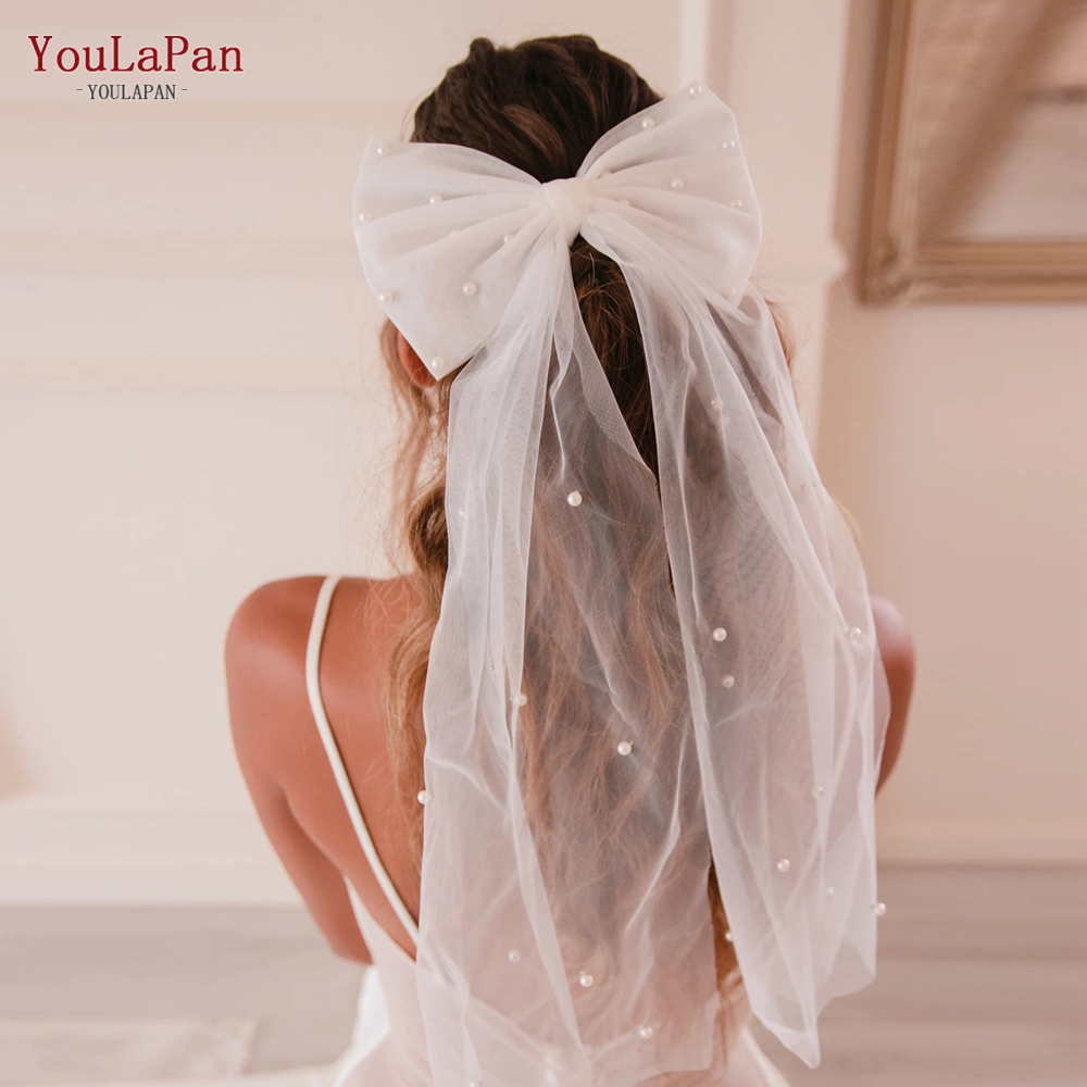 YouLaPan V04A Elegant Communion Accessory Party Tiara Short Butterfly Pearl Wedding Veil Bridal Veil With Hair Comb