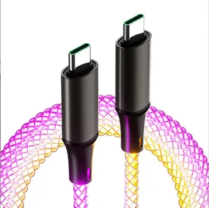 Tipo C a tipo C LED que fluye luz brillante cable de carga USB RGB cable línea de cable USB A a C cable IOS