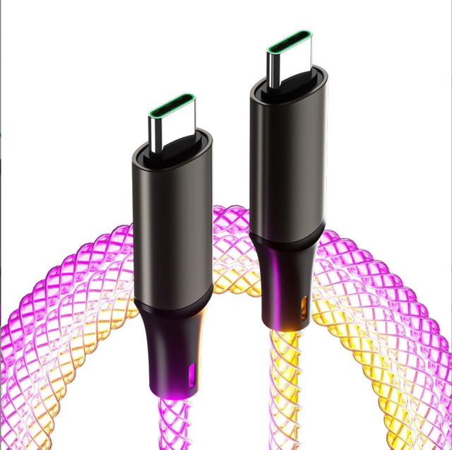 Type C to Type C LED Flowing Glow Light Charging Cable Usb RGB Cable Cord Line Usb a to C IOS Cable
