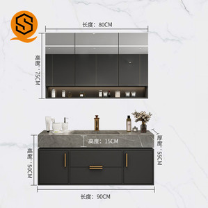 Mobile Bagno Moderno Europeo da Parete in Legno con Doppio Lavabo - Product Image 4