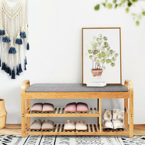 Entryway 3-Tier Wooden Shoe Rack Bench with Cushion Side Table Hallway Spacious Space with Different Heights Comfortable Cushion - Product Image 4