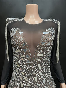 Novance vestidos De lujo para mujer 2023 minifalda negra lentejuelas diamantes De imitación borla de talla grande Vestido De Mujer Vestido De <span class=keywords><strong>Manga</strong></span> Larga - Product Image 4