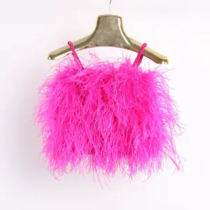 fashion fluffy women ostrich feather tops elastic straps crop tube top feather prom cocktail top
