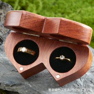 Heart Shaped Wooden <b>Ring</b> Box Solid Wood Jewelry <b>Storage</b> Engagement Wedding Gift Walnut Color Valentine'S Day Use - Product Image 1