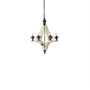 Lustre en bois réglable à 6 lumières, luminaire suspendu pour cuisine, salle à manger, hall d'entrée, ampoule E26 non incluse - Product Image 1