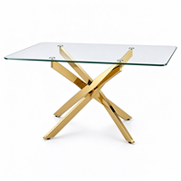 Table à manger rectangulaire en verre trempé transparent de luxe pour salon, avec pieds en acier inoxydable, pour hôtels et écoles