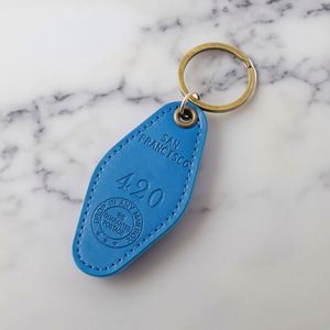 Custom Embossed Logo Silk Screen Printed PU Leather Durable Coin Holder Hotel Room Keychain With Metal <b>Hook</b> - Product Image 6