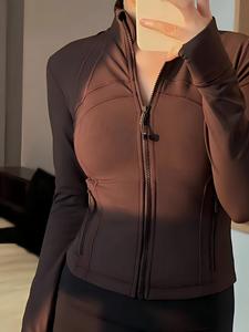 Ropa <span class=keywords><strong>de</strong></span> Yoga <span class=keywords><strong>de</strong></span> Marca Famosa con Etiqueta Dorada para Mujer, Chaqueta Deportiva con Cierre, Cuello Alto, Corte Ajustado y Absorción <span class=keywords><strong>de</strong></span> Sudor - Product Image 3